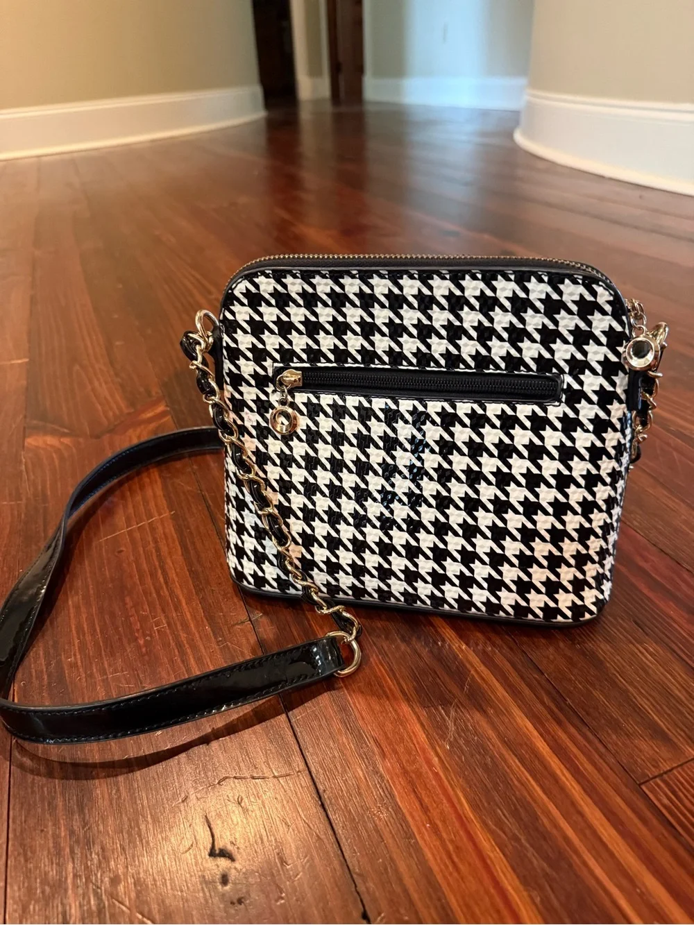 Houndstooth Crossbody Bag with Gold Accent